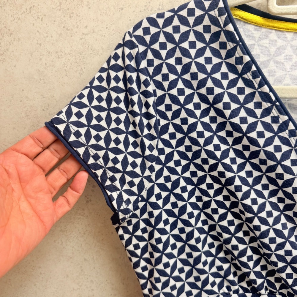 Boden 8P Women Dark Navy Blue White Geometric Preppy Soft Jersey Nautical Dress - Picture 8 of 9